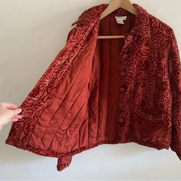 MFA Boston Museum of Fine Arts  Coral Burnout Velvet  Silk Women’s Jacket - Picture 7 of 7